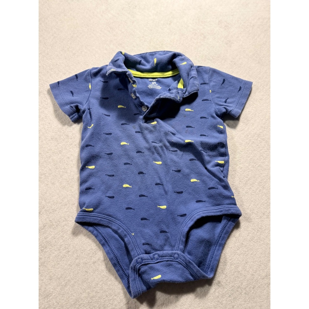Carters Baby Boys Blue Whale Print Polo Bodysuit Short Sleeve 24 Months
